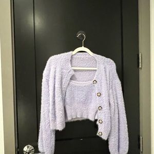 SHEIN purple furry crop top and matching crop jacket